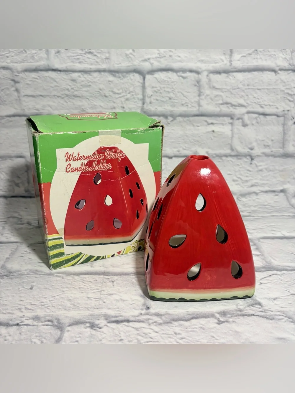 Vintage 1990’s ceramic watermelon wedge candle holder